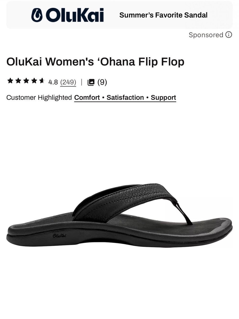 OLUKAI Women's Black/Black 'Ohana Sandal 9 B(M) - Picture 6 of 6